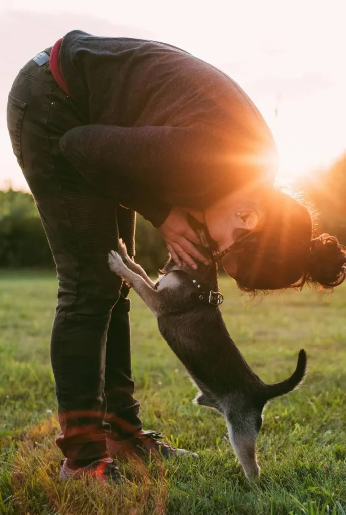 A owner and its dog getting emotional support dog training by the Good Dog Lady in a dog park